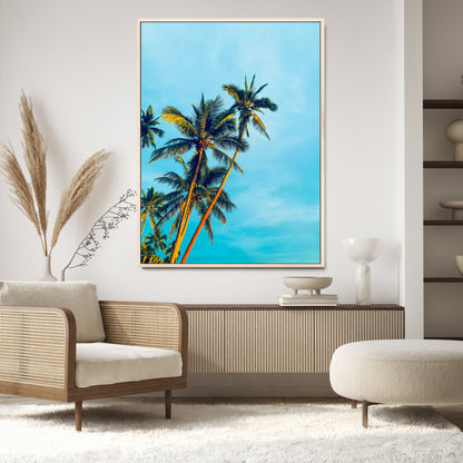 62885569-MGV-CV-24X36-Palm Trees Wall Art Canvas Print, Framed Tropical Vibes Art Picture Print, Blue Sky Perfect Coastal Boho Decor Artwork