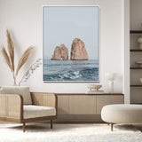 23148844-MGV-CV-24X36-Faraglioni Capri Wall Art Canvas Print, Framed Serene Ocean Art Picture Print, Mediterranean Coastal Perfect Mediterranean