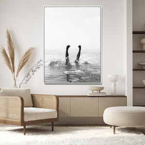 43900465-MGV-CV-24X36-Minimal Ocean Wall Art Canvas Print, Framed Monochrome Diving Art Picture Print, Swimmer in Sea Perfect Minimalist Coastal Decor