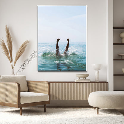14351555-MGV-CV-24X36-Ocean Splash Wall Art Canvas Print, Framed Playful Beach Art Picture Print, Coastal Summer Perfect Coastal Contemporary Decor