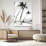 50406026-MGV-CV-24X36-Black White Palms Wall Art Canvas Print, Framed Tropical Beach Art Picture Print, Minimalist Coastal Perfect Coastal Minimalist