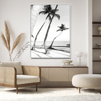 50406026-MGV-CV-24X36-Black White Palms Wall Art Canvas Print, Framed Tropical Beach Art Picture Print, Minimalist Coastal Perfect Coastal Minimalist