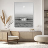 96234442-MGV-CV-24X36-Black White Ocean Scene Wall Art Canvas Print, Framed Full Moon Over Sea Art Picture Print, Tranquil Coastal Canvas Perfect