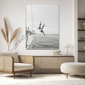 74555508-MGV-CV-24X36-Black White Sailing Wall Art Canvas Print, Framed Ocean Adventure Art Picture Print, Summer Energy Perfect Modern Minimalism Decor
