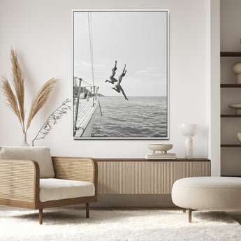 74555508-MGV-CV-24X36-Black White Sailing Wall Art Canvas Print, Framed Ocean Adventure Art Picture Print, Summer Energy Perfect Modern Minimalism Decor