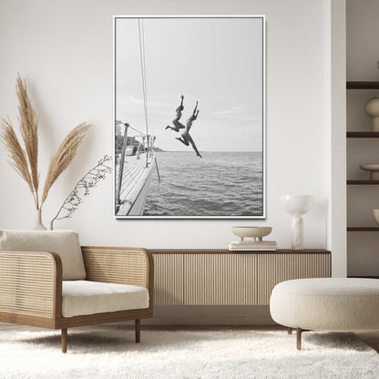 74555508-MGV-CV-24X36-Black White Sailing Wall Art Canvas Print, Framed Ocean Adventure Art Picture Print, Summer Energy Perfect Modern Minimalism Decor