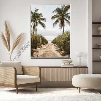 47319550-MGV-CV-24X36-Tropical Beach Wall Art Canvas Print, Framed Rustic Sand Art Picture Print, Palm Tree Perfect Tropical Coastal Decor Artwork