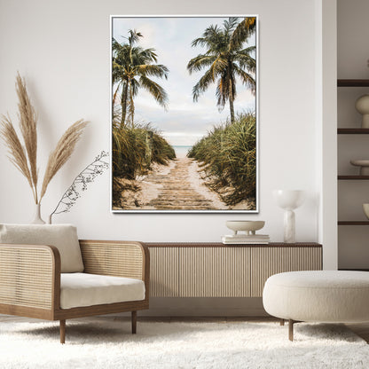 47319550-MGV-CV-24X36-Tropical Beach Wall Art Canvas Print, Framed Rustic Sand Art Picture Print, Palm Tree Perfect Tropical Coastal Decor Artwork