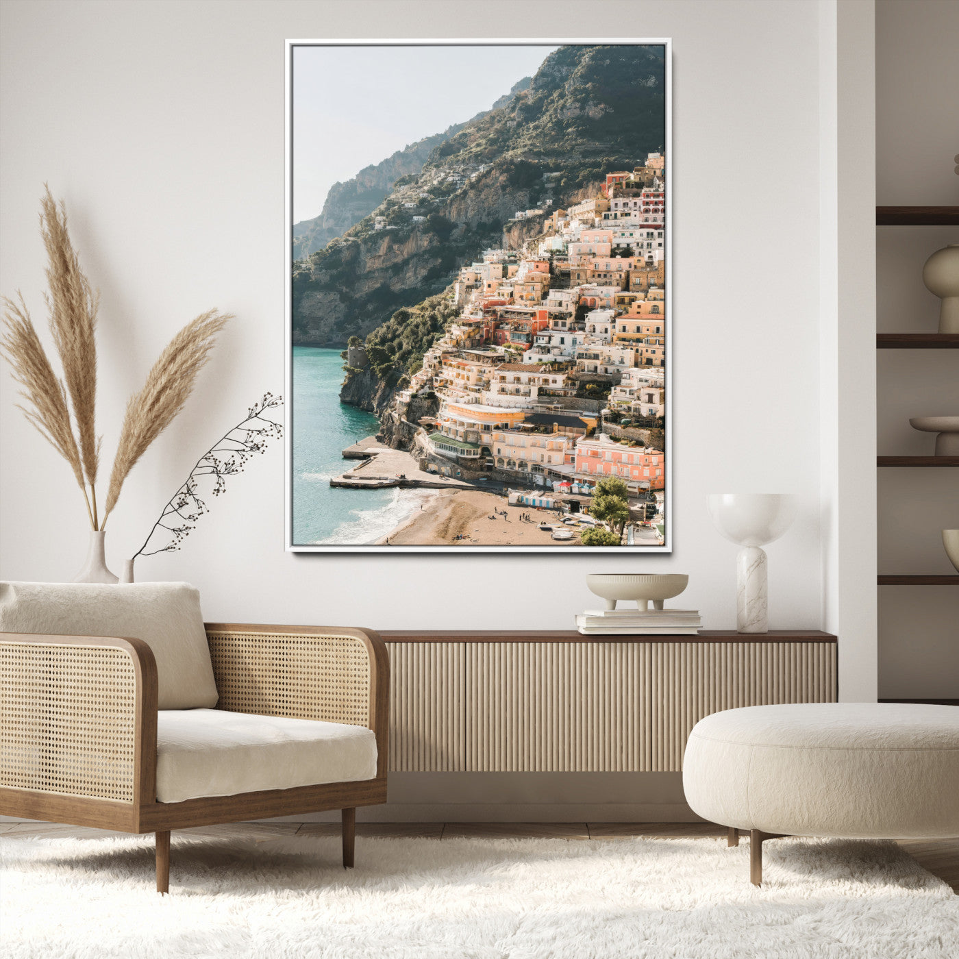 28897019-MGV-CV-24X36-Positano Coastline Wall Art Canvas Print, Framed Amalfi Architecture Art Picture Print, Italian Riviera Perfect Mediterranean