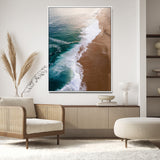 46042804-MGV-CV-24X36-Aerial Beach Wall Art Canvas Print, Framed Coastal Waves Art Picture Print, Turquoise Ocean Perfect Modern Coastal Decor Artwork