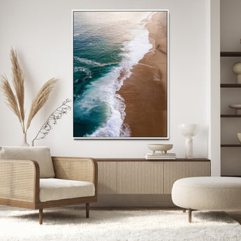 46042804-MGV-CV-24X36-Aerial Beach Wall Art Canvas Print, Framed Coastal Waves Art Picture Print, Turquoise Ocean Perfect Modern Coastal Decor Artwork