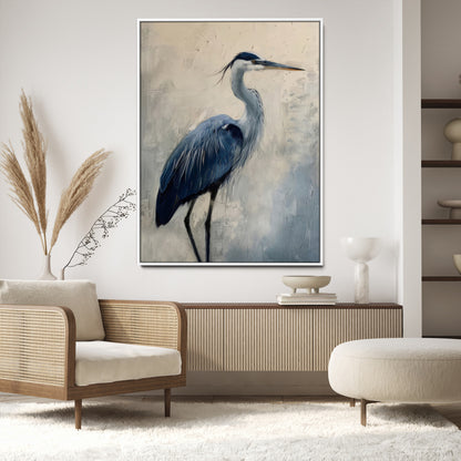51380726-MGV-CV-24X36-Blue Heron Decor Wall Art Canvas Print, Framed Coastal Bird Design Art Picture Print, Minimal Heron Portrait Perfect Coastal