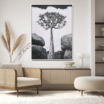 60628080-MGV-CV-24X36-Bold Tree Silhouette Wall Art Canvas Print, Framed Sculptural Tree Shape Art Picture Print, Desert Tree Perfect Modern Desert