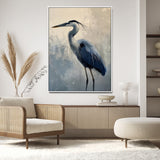 68368019-MGV-CV-24X36-Blue Heron Art Wall Art Canvas Print, Framed Crane Bird Painting Art Picture Print, Elegant Wildlife Scene Perfect Coastal