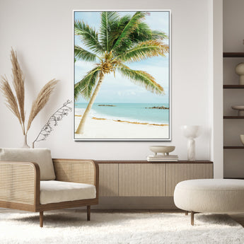 83804429-MGV-CV-24X36-Palm Tree Wall Art Canvas Print, Framed Tropical Beach Art Picture Print, Soft Sand Perfect Tropical Coastal Decor Artwork