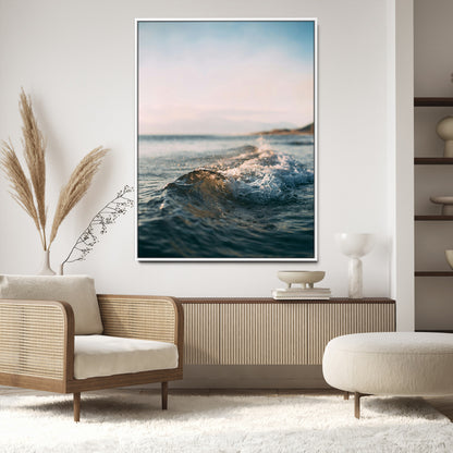 65283502-MGV-CV-24X36-Ocean Waves Wall Art Canvas Print, Framed Coastal Serenity Art Picture Print, Golden Hour Perfect Modern Coastal Decor Artwork