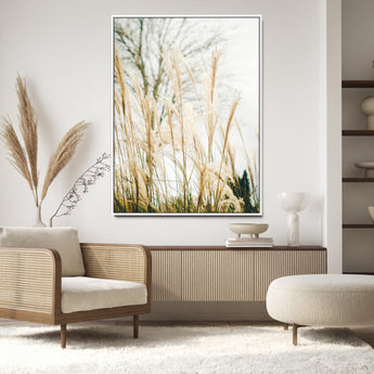 17571705-MGV-CV-24X36-Pampas Grass Wall Art Canvas Print, Framed Neutral Tones Art Picture Print, Minimalist Nature Perfect Boho Minimalist Decor