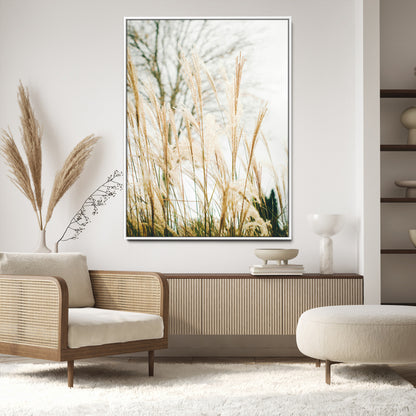 17571705-MGV-CV-24X36-Pampas Grass Wall Art Canvas Print, Framed Neutral Tones Art Picture Print, Minimalist Nature Perfect Boho Minimalist Decor