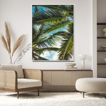 31086560-MGV-CV-24X36-Palm Leaves Wall Art Canvas Print, Framed Tropical Vibes Art Picture Print, Green Foliage Perfect Tropical Boho Decor Artwork