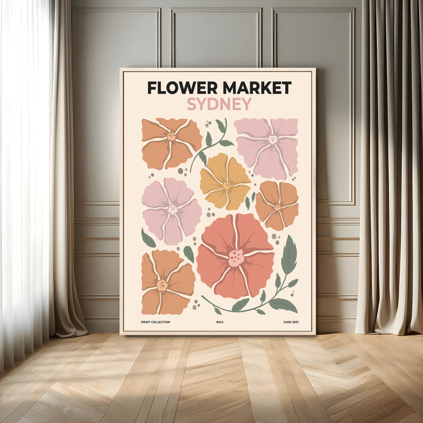 76114-MGV-FC-24X36_Natural-Flower Market Sydney Wall Art – Vintage Floral Poster Print, Modern Botanical Artwork for Bedroom, Kitchen, or Living Room Decor