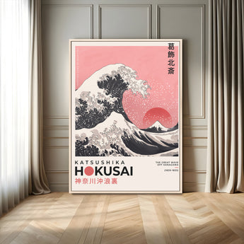 66456-MGV-FC-24X36_Natural-Hokusai Great Wave Wall Art – Iconic Japanese Canvas Print with Mount Fuji, Pink Ocean Waves, Classic Asian Decor for Living Room