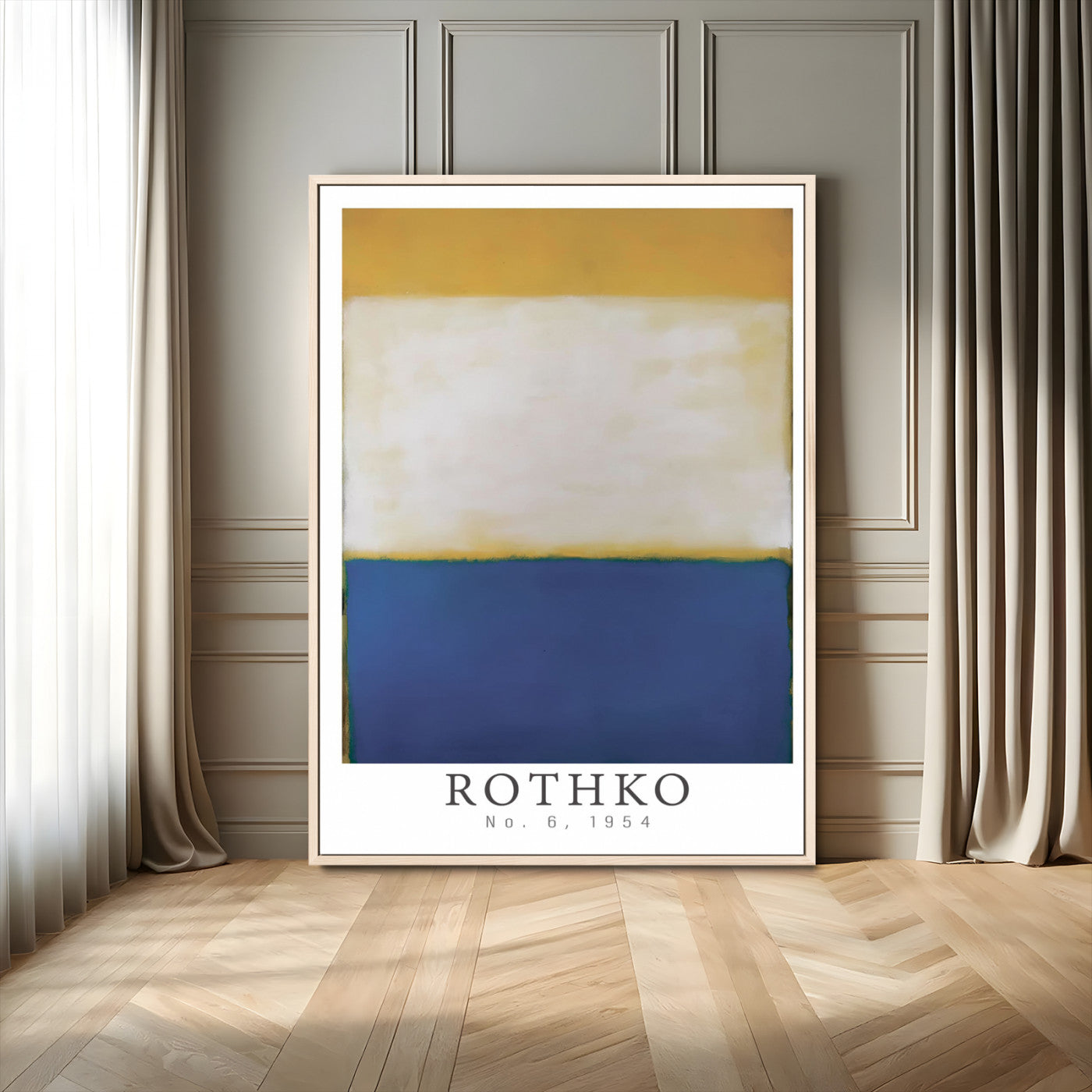 38460-MGV-FC-24X36_Natural-Mark Rothko Wall Art – Abstract Color Block Canvas Print in Blue, White and Yellow, Minimalist Expressionist Painting for Modern