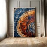 38379387-MGV-FC-24X36-Tree Rings Wall Art Canvas Print, Framed Wood Texture Art Picture Print, Blue Grain Perfect Earthy Modern Decor Artwork