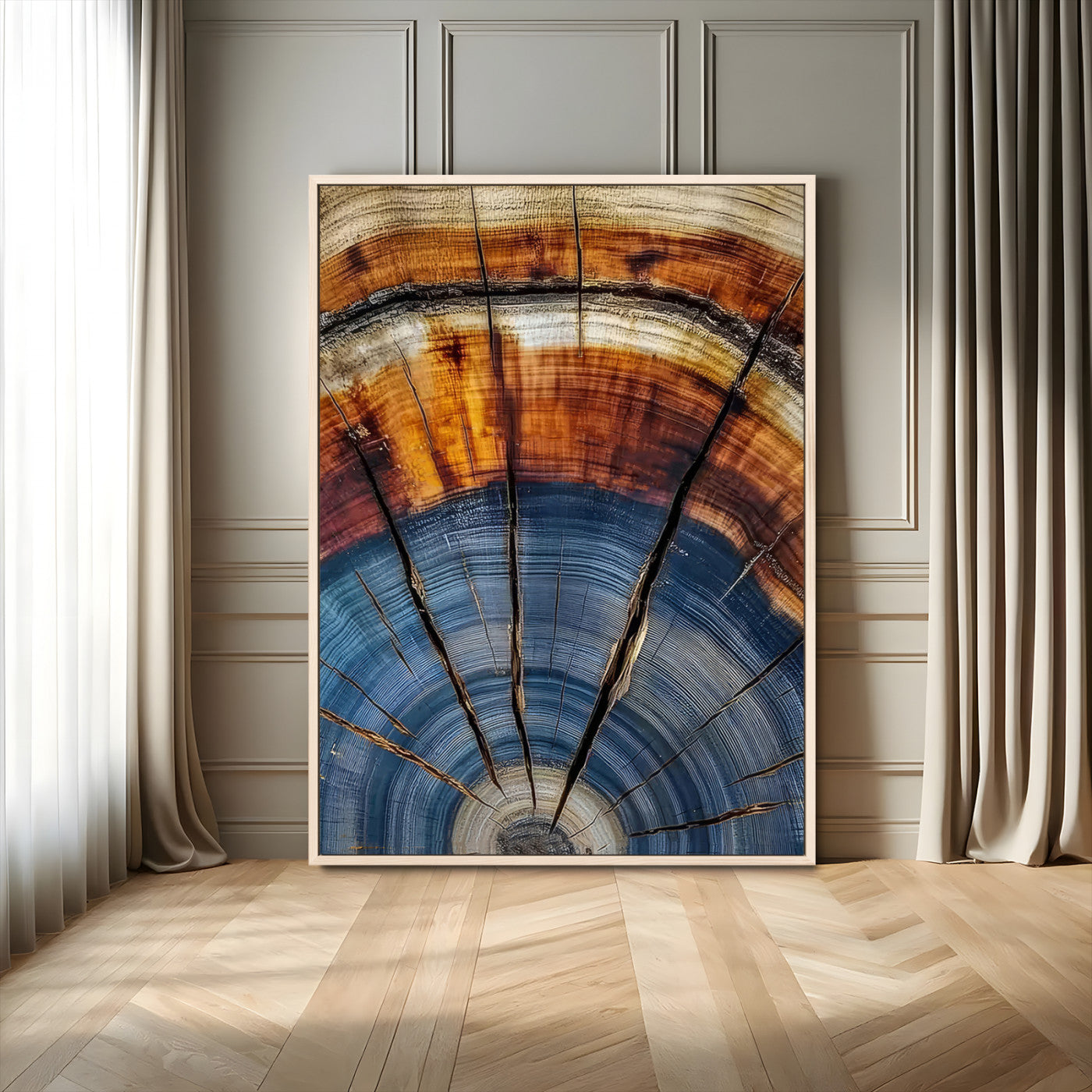 47703729-MGV-FC-24X36_Natural-Tree Rings Wall Art Canvas Print, Framed Wood Texture Art Picture Print, Blue Grain Perfect Rustic Modern Decor Artwork