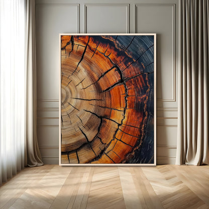 12078265-MGV-FC-24X36_Natural-Tree Rings Wall Art Canvas Print, Framed Burnt Wood Art Picture Print, Rustic Texture Perfect Rustic Earth Decor Artwork