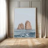23148844-MGV-FC-24X36-Faraglioni Capri Wall Art Canvas Print, Framed Serene Ocean Art Picture Print, Mediterranean Coastal Perfect Mediterranean