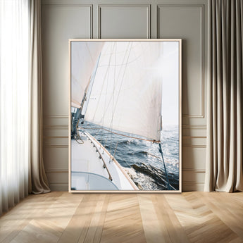 95570785-MGV-FC-24X36_Natural-Sailing Boat Wall Art Canvas Print, Framed Bright Nautical Art Picture Print, Sailing Sea Perfect Coastal Minimalist Decor Artwork