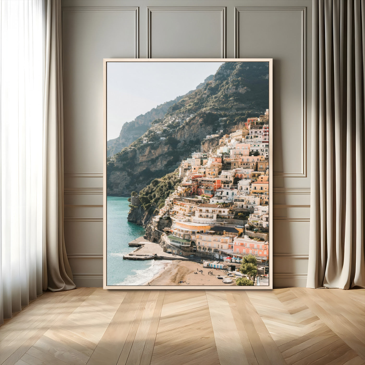 28897019-MGV-FC-24X36-Positano Coastline Wall Art Canvas Print, Framed Amalfi Architecture Art Picture Print, Italian Riviera Perfect Mediterranean