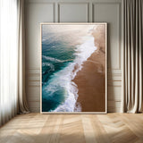 46042804-MGV-FC-24X36-Aerial Beach Wall Art Canvas Print, Framed Coastal Waves Art Picture Print, Turquoise Ocean Perfect Modern Coastal Decor Artwork