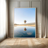 98091684-MGV-FC-24X36_Natural-Hot Air Balloon Wall Art Canvas Print, Framed Flight Reflection Art Picture Print, Peaceful Lakeside Perfect Modern Minimalist