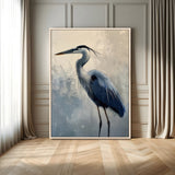 68368019-MGV-FC-24X36_Natural-Blue Heron Art Wall Art Canvas Print, Framed Crane Bird Painting Art Picture Print, Elegant Wildlife Scene Perfect Coastal