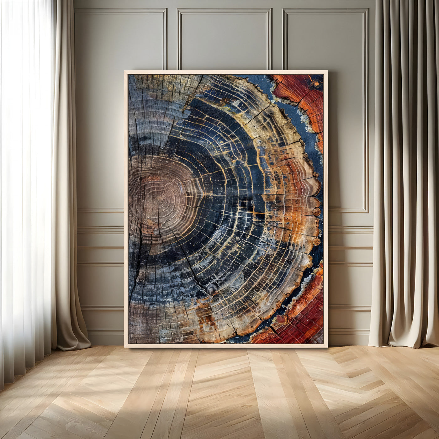 36357958-MGV-FC-24X36-Tree Ring Texture Wall Art Canvas Print, Framed Rustic Wood Decor Art Picture Print, Timber Wall Accent Perfect Rustic Farmhouse
