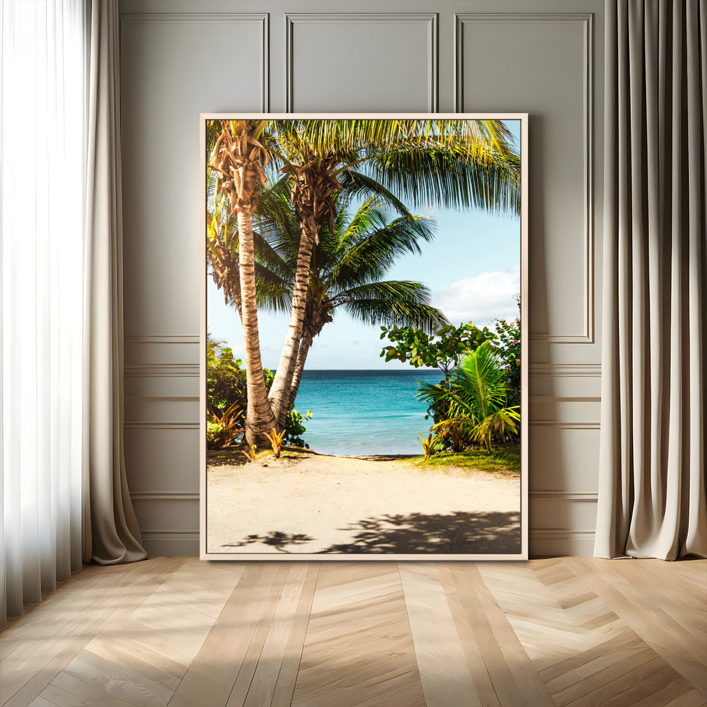 10046923-MGV-FC-24X36_Natural-Palm Tree Canvas Wall Art Canvas Print, Framed Coastal Wall Art Art Picture Print, Island Wall Decor Perfect Coastal Tropical
