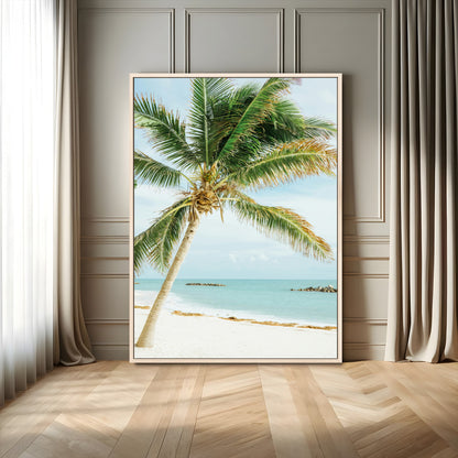 83804429-MGV-FC-24X36-Palm Tree Wall Art Canvas Print, Framed Tropical Beach Art Picture Print, Soft Sand Perfect Tropical Coastal Decor Artwork