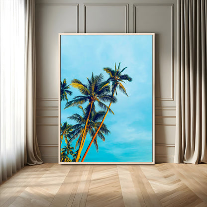 62885569-MGV-FC-24X36-Palm Trees Wall Art Canvas Print, Framed Tropical Vibes Art Picture Print, Blue Sky Perfect Coastal Boho Decor Artwork