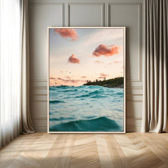 13960366-MGV-FC-24X36_Natural-Tropical Seascape Wall Art Canvas Print, Framed Sunset Ocean Art Picture Print, Coastal Aesthetic Perfect Coastal Bohemian Decor