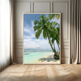 80489589-MGV-FC-24X36_Natural-Tropical Beach Palm Trees Canvas Print – Island Coastal Wall Art, Bright Ocean Horizon Photography for Bathroom, Lounge & Vacation