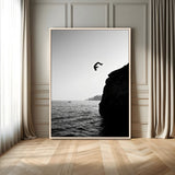 36618494-MGV-FC-24X36_Natural-Modern Wall Art – Cliff Diver Black and White Canvas Print, Bold Ocean Photography Decor for Bedroom, Living Room, Office, Coastal