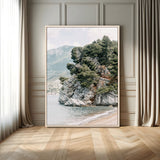82638964-MGV-FC-24X36_Natural-Coastal Wall Art – Rocky Cliff and Pine Trees Canvas Print, Scenic Mountain and Shoreline Photography Decor for Bedroom, Living
