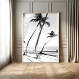 16582004-MGV-FC-24X36_Natural-Black and White Tropical Palm Trees Canvas Wall Art – Minimalist Coastal Photography, Large Framed Print for Home, Office, Living