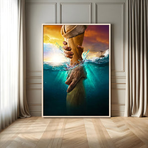 68298058-MGV-FC-24X36_Natural-Inspirational Wall Art – Helping Hands Canvas Print, Powerful Ocean and Light Photography Decor for Bedroom, Living Room, Office