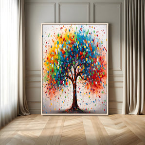24083-MGV-FC-24X36_Natural-Colorful Tree Wall Art Canvas Print, Framed Abstract Nature Art Picture Print, Rainbow Leaves Perfect Modern Nature Decor Artwork