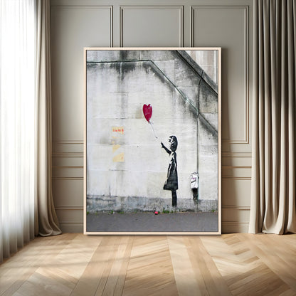 35033-MGV-FC-24X36_Natural-Balloon Girl Wall Art Canvas Print, Framed Street Banksy Art Picture Print, Urban Contrast Perfect Minimal Urban Decor Artwork