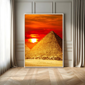 13047-MGV-FC-24X36_Natural-Pyramids Giza Wall Art – Golden Sunset Egypt Canvas Print, Ancient World Landmark Photography Decor for Living Room, Office, Study