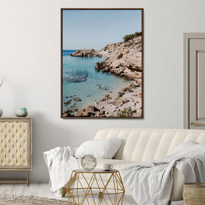 97854283-MGV-CV-24X36-Turquoise Cove Wall Art Canvas Print, Framed Ibiza Beach Art Picture Print, Mediterranean Shore Perfect Boho Coastal Decor Artwork