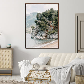 28003346-MGV-CV-24X36-Beach Trees Wall Art Canvas Print, Framed Earthy Beachside Art Picture Print, Beachside Nature Perfect Rustic Coastal Decor